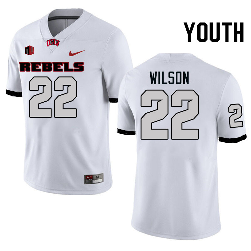 Youth #22 Elijah Wilson UNLV Rebels College Football Jerseys Stitched-White